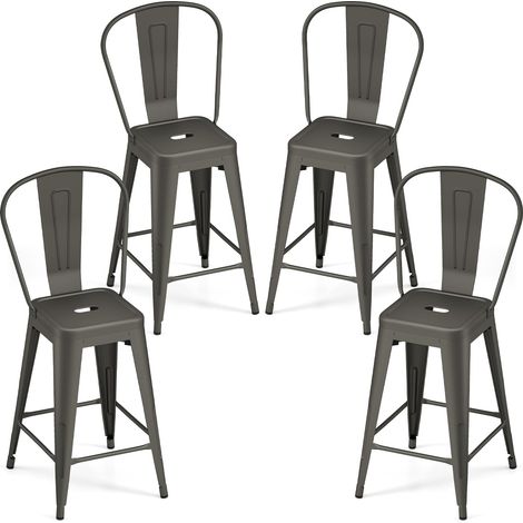 COSTWAY Lot de 4 Tabourets de Bar Industriel en Métal (Gris Industriel) (1/5)