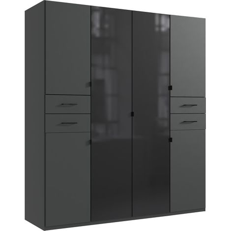 Armoire, placard coloris Graphite et verre noir - Longueur 180 x Hauteur 208 x Profondeur 58 cm (1/2)