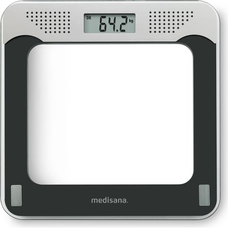 medisana Ps 425 Bilancia Parlante, Bilancia Digitale Precisa In Vetro, 4 Lingue, Funzione di Spegnimento Automatico Integrata, Nero/Grigio, Fino A 180 Kg (1/4)