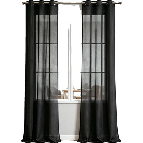 Cortinas de poliéster translúcido, diseño minimalista, ojales resistentes a la corrosión, color negro. (1/2)