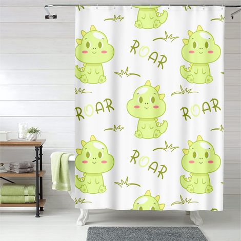 Rideau de douche dinosaures cartoon, œillets plastique, polyester, lavable (1/5)