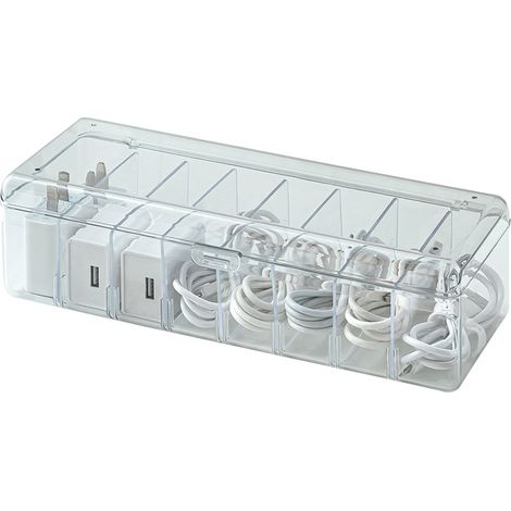 Boîte De Rangement Pour Câbles - Compartiments Réglables - Transparente - En Plastique - Pour Bureau Et Tiroir - 1 Pièce (1/5)