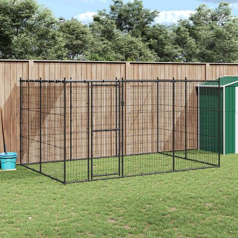 Outdoor-Hundezwinger mit Überdachung Stahl 7,26 m²