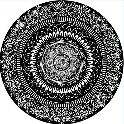 Tapis rond 100 cm noir mandala doux, tapis de bain antidérapant et lavable, tapis décoratif doux pour entrée, salon, chambre, chambre d'enfant - FX - (1/5)