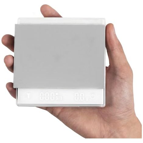 Mini Kaffewaage mit Timer, Wiederaufladbare Espresso Waage mit Schwerkraftsensor, 2kg/0,1g Präzisionswaage für Espresso & Pour-Over Kaffee, Digitale Küchenwaage, Weiß ES6034W-OS