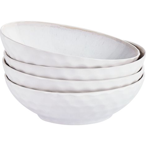 Conjunto de 4 platos hondos cuenco para pasta de gres caolín artesanal acabado esmalte reactivo gris claro Sesame (1/5)