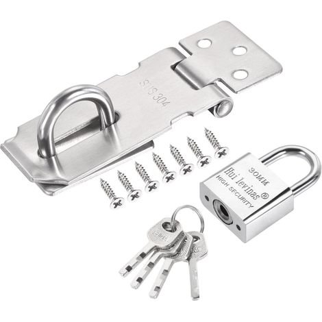 Verrou de porte robuste en acier inoxydable 3 pouces avec cadenas et vis inclus, pour d'armoire, (1/5)