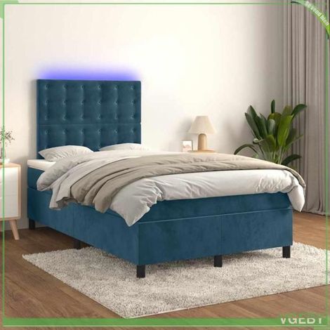 Sommier tapissier - 3136357 - 120x200 cm - Velours bleu foncé - Bande LED (1/5)