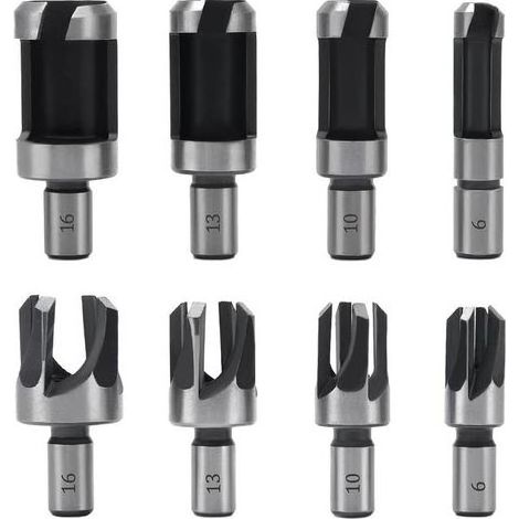 Pièces Fraise à Bouchonner Bois, Mèche à Bouchon Bois 6 mm/10 mm/13 mm/16 mm, Acier Carbone Bois Plug Perceuse pour le Travail du Bois, Forets à Bois à Griffe et Coniques (1/5)