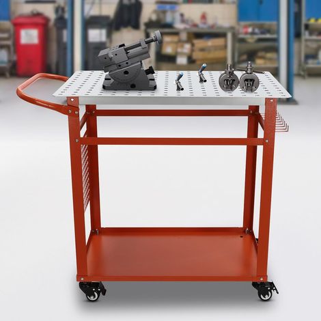 Welding Table, Steel Welding Workbench Table with Wheels, 272kg Load Capacity, 2 Layers Portable Work Bench for Welding Assembly Repair Works, 91.44×61×91.44cm (1/5)