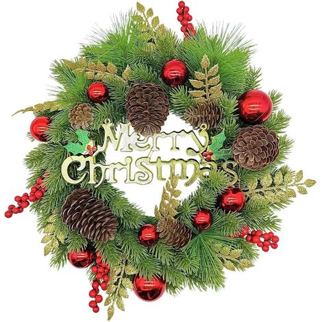 Guirlande De Noël - Couronne Artificielle En Pin Et Baies Avec Pommes De Pin - Pour Porte D Entrée Cheminée Table Fête Et Décoration Extérieure - 1 Pièce (1/5)