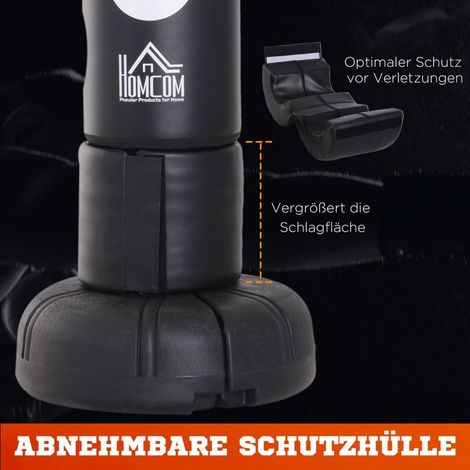 Sac de frappe sur pied avec support et plastique, 176 cm, noir, idéal pour débutants et professionnels, entraînement à domicile et en salle. (1/5)
