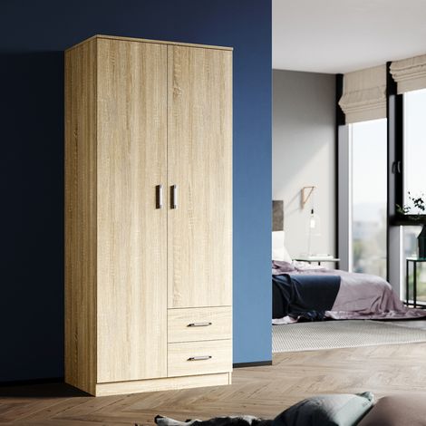 ELEGANT Modern Soft Close Wardrobe Double 2 Doors Wardrobe with Drawers Bedroom Furniture Large Storage Wardrobe, Oak (1/5)