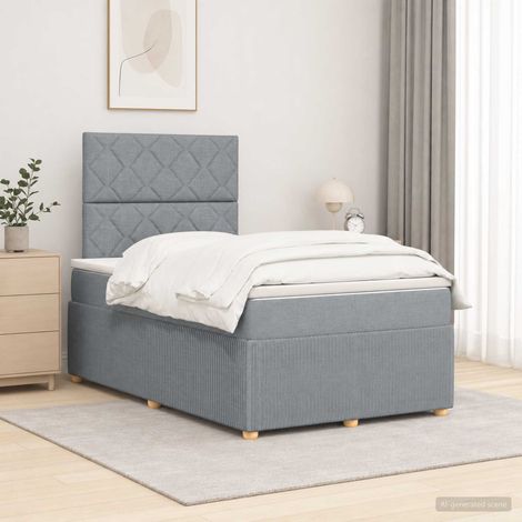 vidaXL Lit boxspring LED avec matelas Gris clair 120 x 200 cm Tissu (1/5)