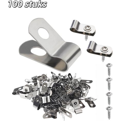 100 pièces pinces à câble pinces à clôture pinces aluminium pinces à corde pinces pour clôture agricole pour fixer fil soudé sur clôture de bétail bois ou métal couleur argent (1/5)
