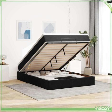 Cadre de lit ottoman - 3311191 - Velours noir - Rangement hydraulique - Matelas 140x200 cm (1/5)