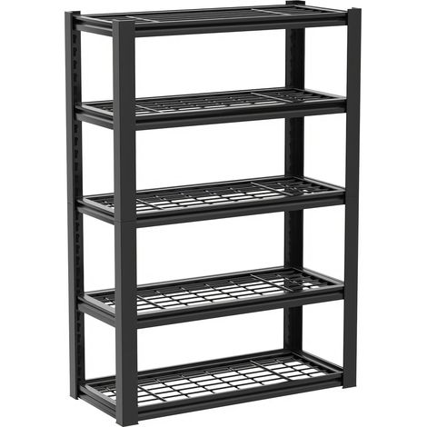 Mesh 185 - Scaffale in Metallo 185x100x40 cm con 5 Ripiani in Reticolato Portata 1365Kg Nero