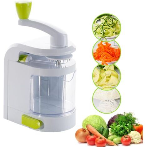 Coupe-légumes multifonction 4 en 1, lames de rechange non démontables, râpe à fromage rotative avec manivelle, hachoir à légumes de cuisine avec base à ventouse (blanc) (1/4)