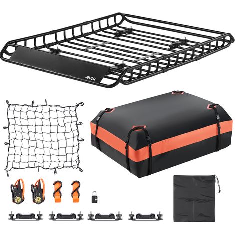VEVOR Dachträgerkorb 1300 x 910 x 105 mm Dachgepäckträger 90,7 kg Tragkraft, Autodachkorb aus Legierter Stahl mit Gepäcktasche (112 x 87 x 26 cm) Dachgepäcknetz Ratschengurten, Ideal für SUV Lkw Pkw (1/5)