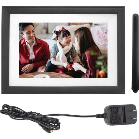 10.1 pouces Cadre Photo Numérique WiFi avec Écran Tactile, Haut-Parleur Intégré en Bois, Album Électronique pour Maison, Prise US 100-240V (1/5)