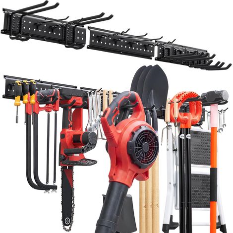 Porte-Outils de Jardin Mural 1257,3 mm Support avec 3 Rails Perforés (1/5)
