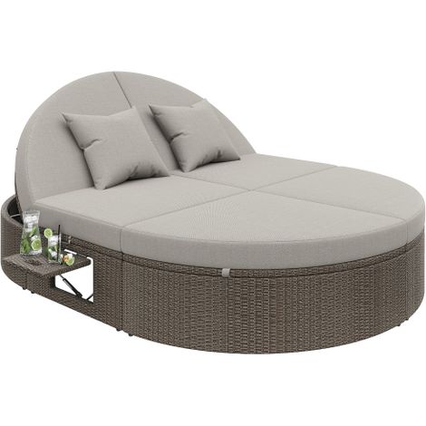Lit de jardin double rotin, inclinaison réglable avec table et étagère