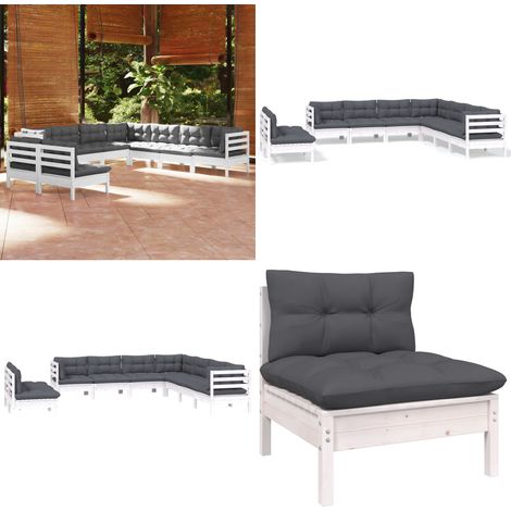 Salon de jardin 9 pcs avec coussins blanc bois de pin massif - Salon De Jardin - Mobilier De Jardin - Ensemble Salon De Patio - Meubles De Terrasse - Chaise Longue - Home & Living (1/5)