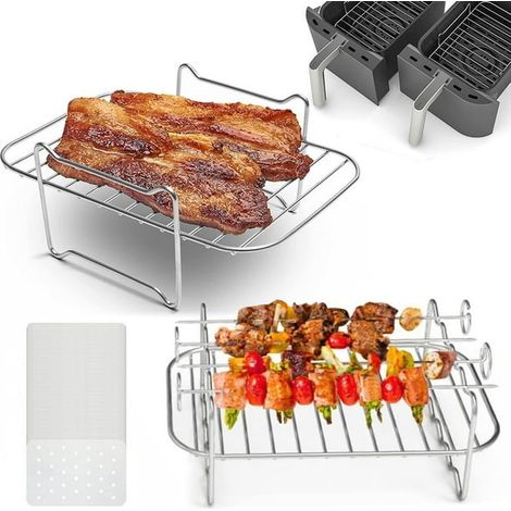 Accessoires pour friteuse à air en acier inoxydable, grille double étage antiadhésive, piques barbecue (1/5)