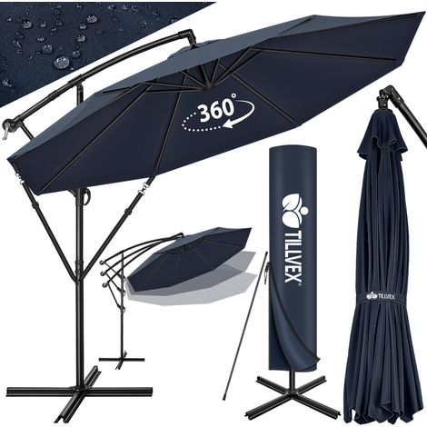 tillvex Sonnenschirm Navy-Blau Ø 300 cm Ampelschirm Gartenschirm Marktschirm Kurbel Balkon Alu Neigbar (1/5)