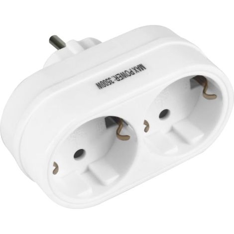 Adaptateur Schuko 2 Voies Polycarbonate Durable 250V 10/16A 2200W Maison Bureau Compatible Multiprise Fine Plate Blanc