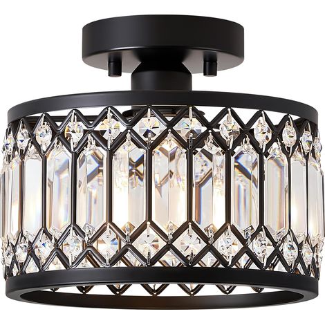 Moderne Plafonnier Couloir Cristal,E27 Plafonnier Couloir, Noir Luminaires Intérieur Ø230mm,pour Salon,Chambre,Salle à Manger,Cuisine 1-Light (1/5)