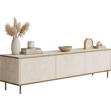 Mobile Porta tv Sassello, 3 Vani, 3 Ante, Apertura a Ribalta, 180x35x45h cm Beige Maro