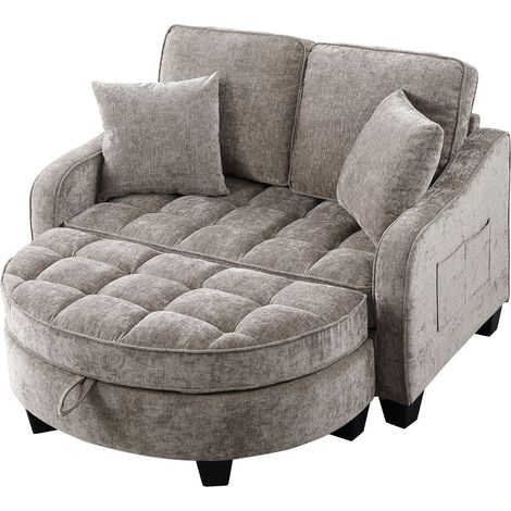 Canapé multifonctionnel, canapé-lit 2-en-1, pouf de rangement, tissu respirant et doux pour la peau, bois d’eucalyptus écologique, pour petits salons, bureaux et chambres, marron (1/5)
