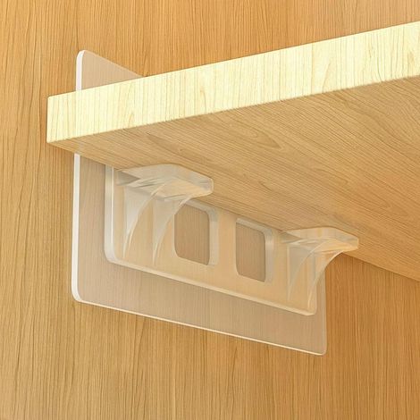 Lot de 4 supports d'étagère en acrylique pour dortoir et maison, sans perçage, clips muraux, supports de rangement antidérapants légers et transparents (1/5)