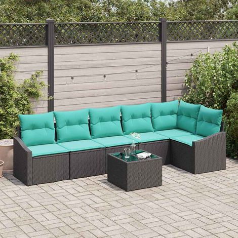 vidaXL Sofa Set mit Kissen 7 pcs Schwarz Poly Rattan (1/5)