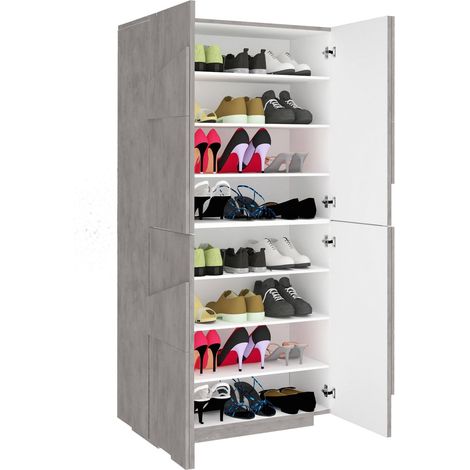 Dmora Zapatero moderno, Made in Italy, con 4 puertas batientes, Zapatero de entrada, Armario multiusos, 81x38h167cm, Color gris pizarra, con embalaje reforzado
