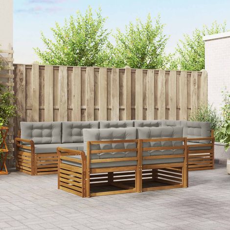 Outdoor-Sofagarnitur mit Kissen 7 pcs Natürlich und Hellgrau