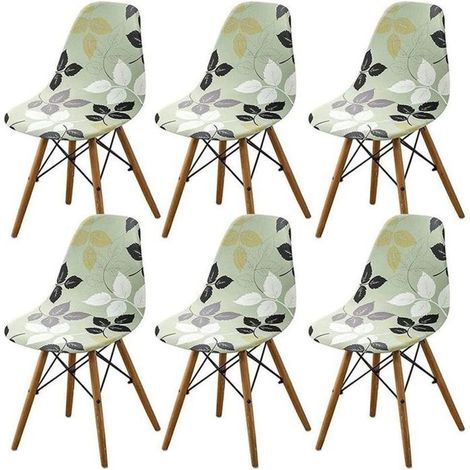 6 pcs housse de chaise scandinave extensible pour salle à manger - plantes vert clair (1/4)