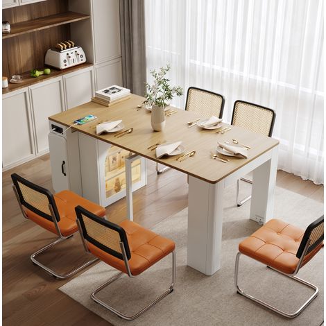 Table de cuisine extensible en MDF et verre, 83 x 39,6-149,6 x 77 cm, blanc/naturel (1/5)
