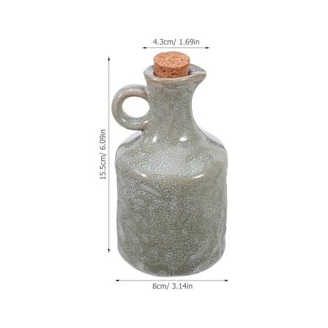 Distributeur d'huile d'olive en céramique avec bouchon en liège, 382,7 g (13,5 oz), fait main - Réservoir d'huile à émail actif, étanche - Bec verseur avec petit trou, idéal pour le vinaigre, le vin,