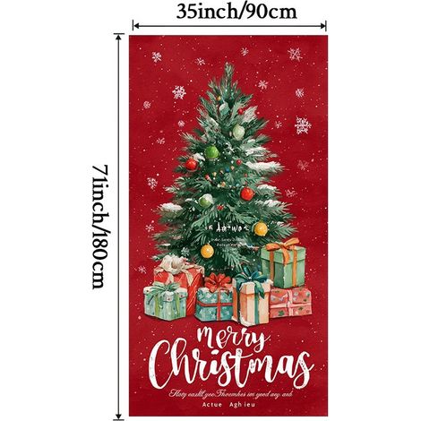 Décoration de porte de Noël, autocollant de porte, tissu décoratif à suspendre, toile de fond pour décoration de fête, décoration de porte de chambre - 90 x 180 cm (perforé + ruban) - 44