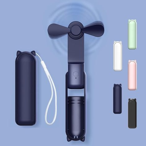 Mini ventilateur portable, ventilateur portable 2 en 1 rechargeable par USB avec batterie externe, format de poche idéal pour les voyages, l'été et les concerts, cadeau pour femmes (bleu) (1/5)