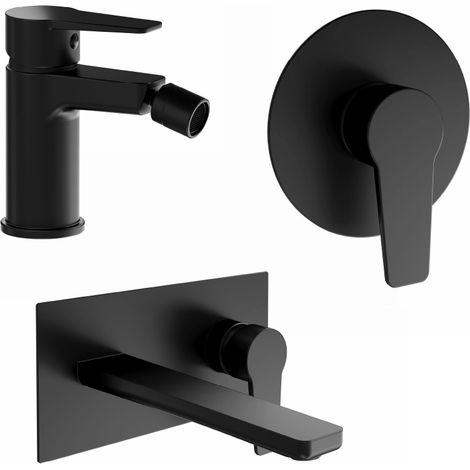 Set Miscelatori con Lavabo ad Incasso Bidet senza Scarico e Incasso Doccia monocomando in Ottone Nero Opaco Mod. Jane (1/4)