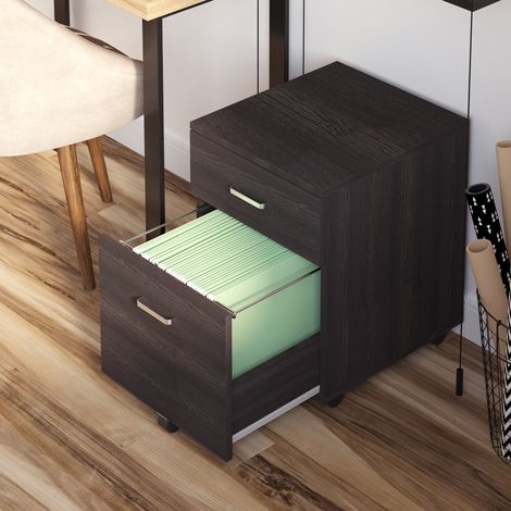 40x45x55,6 cm - Armoire à dossiers mobile pour A4 doté de roues Classeur suspendu 2 tiroirs Serrure wenge