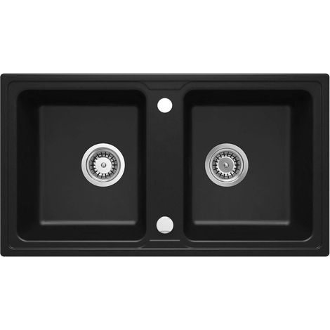 Lavello cucina in granito con 2 vasche 78x43.5 cm nero - Zeno