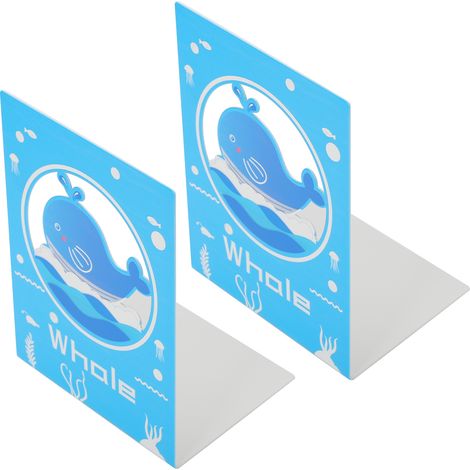 Lot de 2 serre-livres en métal, stables, pour bureau ou étagères, motif baleine. (1/5)