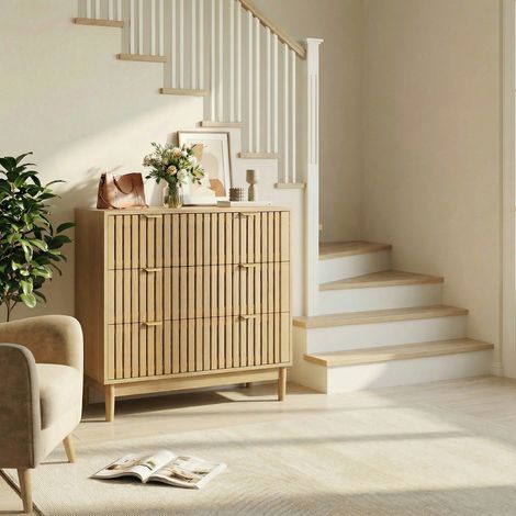 Cassettiera moderna in stile rustico medievale con tre cassetti, mobile contenitore da toeletta, mobile in legno, adatta per soggiorno, camera da letto, corridoio, colore rovere.