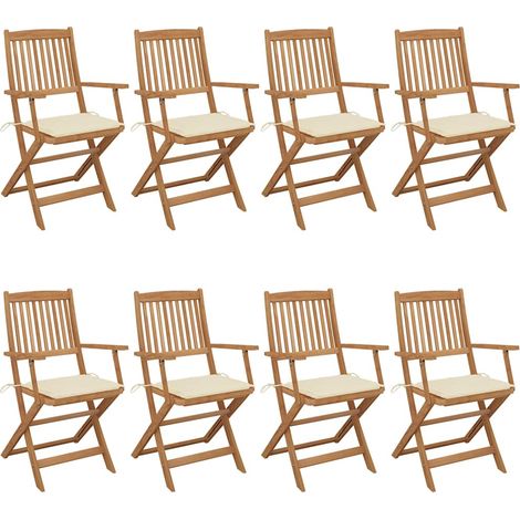vidaXL Sillas plegables (8 unidades) con cojines, de madera maciza de acacia. (1/5)