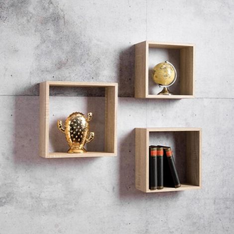 Set 3 mensole da parete Shelvy Cub forma cubo colore sonoma (1/2)
