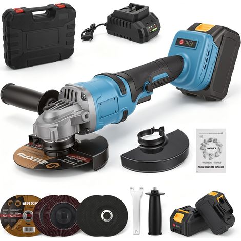 Meuleuse d'angle sans fil, moteur sans balais de 125 mm, meuleuse à tronçonner 20 V, couvercle à fermeture rapide, poignée anti-vibrations, 2 meules, 2 disques à tronçonner, batterie 4,0 Ah (1/5)